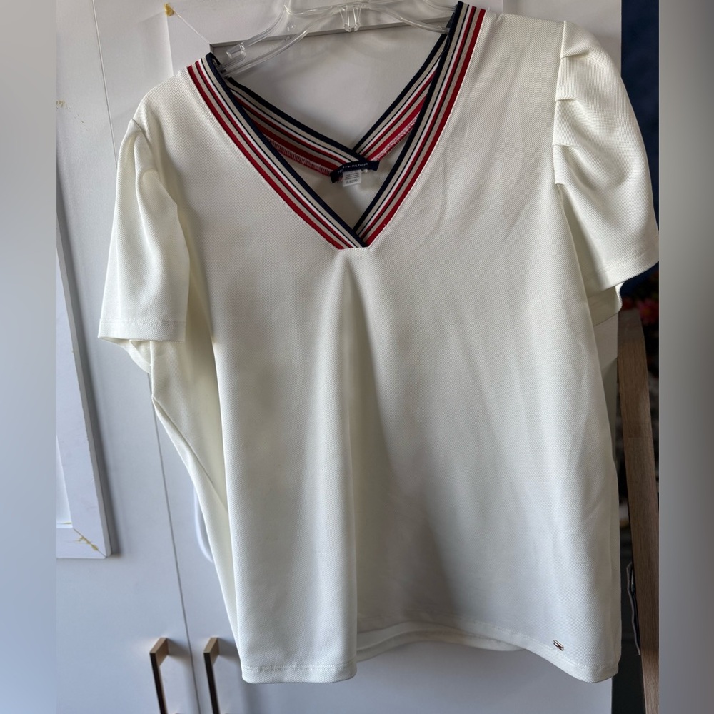 Stylish V-Neck Top with Striped Trim